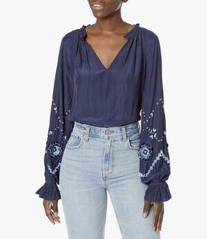 Ramy Brook Womens Long Sleeve Pullover Blouse Top Navy Size XS